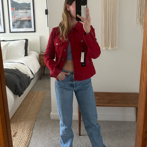 NWT Classic Red Denim Jacket - Picture 3 of 5